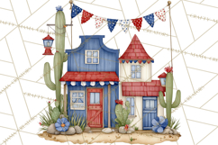 Patriotic Western Clipart, Whimsical Red White Blue Desert Product Image 5