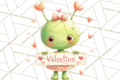 Green Alien Valentine Clipart PNG, Cute Alien Valentines Product Image 2