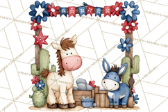 Patriotic Western Clipart, Whimsical Red White Blue Desert Product Image 2