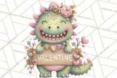 Valentine Dinosaur Clipart PNG, Cute Valentine Dinosaurs Product Image 3