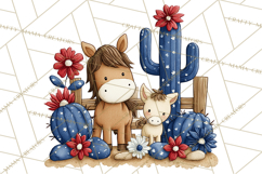 Patriotic Western Clipart, Whimsical Red White Blue Desert Product Image 3