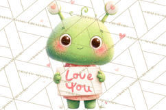 Green Alien Valentine Clipart PNG, Cute Alien Valentines Product Image 4