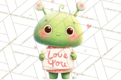 Green Alien Valentine Clipart PNG, Cute Alien Valentines Product Image 4