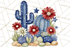 Patriotic Western Clipart, Whimsical Red White Blue Desert Product Image 4