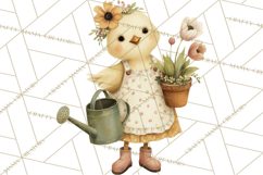 Vintage Spring Chicks Clipart, Cute Baby Chick Gardening Product Image 5