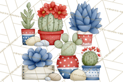 Patriotic Western Clipart, Whimsical Red White Blue Desert Product Image 2