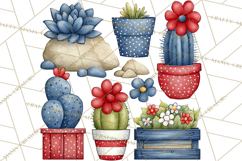 Patriotic Western Clipart, Whimsical Red White Blue Desert Product Image 3