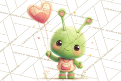 Green Alien Valentine Clipart PNG, Cute Alien Valentines Product Image 3