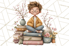 Spring Reading Clipart, Cozy Book Lovers PNG Product Image 3