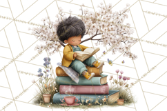 Spring Reading Clipart, Cozy Book Lovers PNG Product Image 5