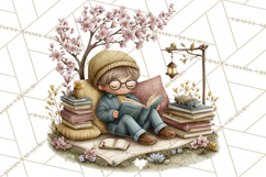 Spring Reading Clipart, Cozy Book Lovers PNG Product Image 3