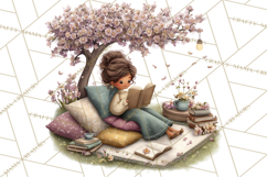 Spring Reading Clipart, Cozy Book Lovers PNG Product Image 4