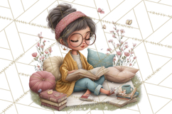 Spring Reading Clipart, Cozy Book Lovers PNG Product Image 5
