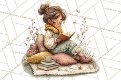 Spring Reading Clipart, Cozy Book Lovers PNG Product Image 2