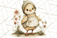 Vintage Spring Chicks Clipart, Cute Baby Chick Gardening Product Image 4