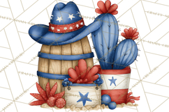 Patriotic Western Clipart, Whimsical Red White Blue Desert Product Image 4