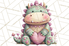 Valentine Dinosaur Clipart PNG, Cute Valentine Dinosaurs Product Image 4