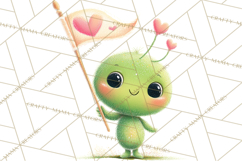 Green Alien Valentine Clipart PNG, Cute Alien Valentines Product Image 4