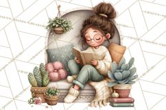 Spring Reading Clipart, Cozy Book Lovers PNG Product Image 5