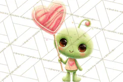 Green Alien Valentine Clipart PNG, Cute Alien Valentines Product Image 5