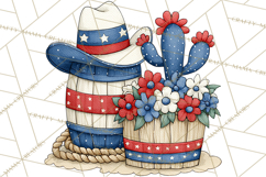Patriotic Western Clipart, Whimsical Red White Blue Desert Product Image 5