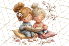 Spring Reading Clipart, Cozy Book Lovers PNG Product Image 2
