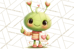 Green Alien Valentine Clipart PNG, Cute Alien Valentines Product Image 2