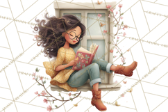 Spring Reading Clipart, Cozy Book Lovers PNG Product Image 5