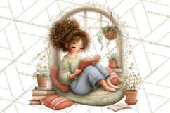 Spring Reading Clipart, Cozy Book Lovers PNG Product Image 2