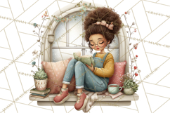 Spring Reading Clipart, Cozy Book Lovers PNG Product Image 4