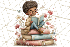 Spring Reading Clipart, Cozy Book Lovers PNG Product Image 4