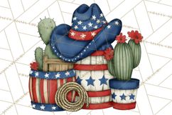 Patriotic Western Clipart, Whimsical Red White Blue Desert Product Image 3
