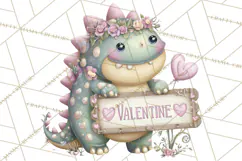 Valentine Dinosaur Clipart PNG, Cute Valentine Dinosaurs Product Image 3