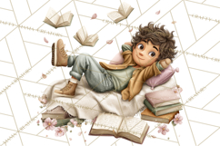 Spring Reading Clipart, Cozy Book Lovers PNG Product Image 2