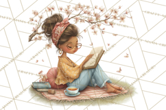Spring Reading Clipart, Cozy Book Lovers PNG Product Image 3