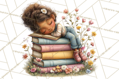 Spring Reading Clipart, Cozy Book Lovers PNG Product Image 5