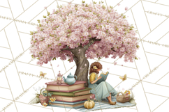 Spring Reading Clipart, Cozy Book Lovers PNG Product Image 3