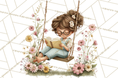 Spring Reading Clipart, Cozy Book Lovers PNG Product Image 5