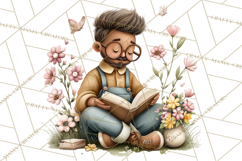 Spring Reading Clipart, Cozy Book Lovers PNG Product Image 3