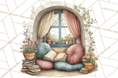 Spring Reading Clipart, Cozy Book Lovers PNG Product Image 4