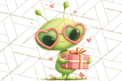 Green Alien Valentine Clipart PNG, Cute Alien Valentines Product Image 3