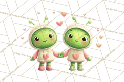Green Alien Valentine Clipart PNG, Cute Alien Valentines Product Image 5