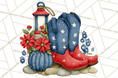 Patriotic Western Clipart, Whimsical Red White Blue Desert Product Image 5