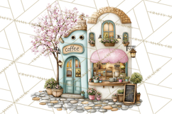 Watercolor Spring Town Clipart, Whimsical Pastel Village Product Image 2