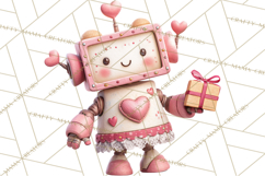 Valentine Robot Clipart PNG, Cute Valentine Robots, Kids Product Image 2