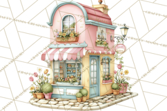 Watercolor Spring Town Clipart, Whimsical Pastel Village Product Image 4