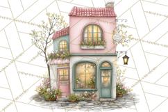 Watercolor Spring Town Clipart, Whimsical Pastel Village Product Image 5