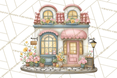 Watercolor Spring Town Clipart, Whimsical Pastel Village Product Image 2