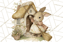 Vintage Spring Bunny Clipart, Whimsical Bunny Gardening Product Image 3