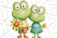 Cute Frog Couple Clipart, Baby Frogs Romantic Png Product Image 4
